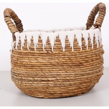 Avanos Doğal Abaka El Yapımı Yuvarlak Kulplu Sepet 35x32x32 Cm Bej