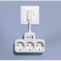 S-link Prz07 Beyaz 3 Soketli 15mm 1 Usb 2 Type-c Pd20w 1050 Joule Tam Bakır Kablolu Akım Korumalı Priz S-link