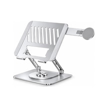 2'si 1 Arada Laptop Standı, Karbon Çelik 360 Döner Yükseklik Ayarlı, Gizlenebilir Magsafe Uyumlu Telefon Tutuculu Notebook Standı, Macbook Uyumlu, 17.3 İnçe Kadar Gümüş