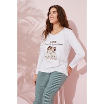 Siyah İnci Pamuklu Örme Pijama Takım 24240149 Bej Melanj