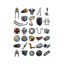 30 Adet Özel Motosiklet Parçaları Sticker Seti - Kask, Laptop, Kaykay Çok Renkli