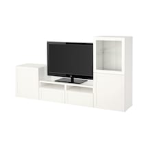 Tv Ünitesi, Beyaz-şeffaf Cam, 240x40x128 Cm, Hanvıken/sındvık, Fren Raylı Beyaz