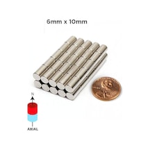 25 Adet 6Mm X 10 Mm Silindir Güçlü Neodyum Mıknatıs