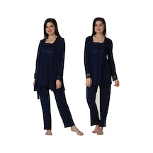 Effortt Kadın Lacivert Sabahlıklı Lohusa Pijama Takımı 2401 Lacivert