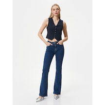 Koton İspanyol Paça Kot Pantolon Dar Kesim Standart Bel Esnek Pamuklu Cepli - Victoria Jean Koyu İndigo 4sal40145md 4SAL40145MDDRK Koyu İndigo
