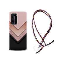 Huawei P40 Pro Kılıf Rasta Boyun Askılı Great Marble 1405 Siyah