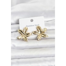 316l Çelik Gold Renk Lotus Çiçeği Model Kadın Küpe Altın