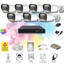 Qromax 7 Kameralı Set - Yapay Zeka Özellikli Gece Renkli Gösteren 5mp Sony Lensli 12 Warm Ledli Fullhd Güvenlik Kamerası Seti 312w-108