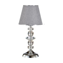5 Tal Kristal Masa Abajuru Krom Kaplama Kumaş Başlık Gri
