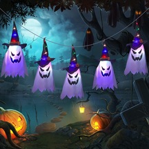 Cadılar Bayramı Dış Mekan Süslemeleri, Işıklı Asılı Hayalet Cadı Şapkası, Korkunç Cadılar Bayramı Ahşap Süslemeleri Çok Renkli