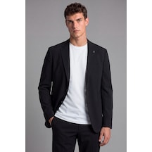 Sabri Özel Erkek Siyah Normal Kesim Regular Fit Pamuklu Torba Cep Çift Yırtmaç Lastikli Bel Mono Yaka 6 Drop Takım Elbise