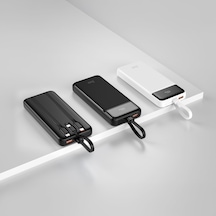 10000mah 22.5w Led Ekranlı Lightning Ve Type-c Kablolu Powerbank Taşınabilir Hızlı Şarj Cihazı Beyaz