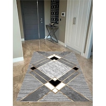 Kaymaz Tabanlı Halı Yıkanabilir Halı Kilim Yolluk Dijital Baskı Gri - Beyaz