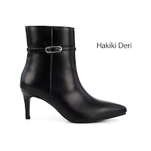 Gönderi R Siyah Fermuarlı İnce Topuklu Hakiki Deri Bot Siyah