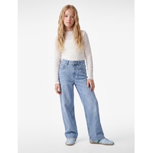 Koton Pamuklu Cepli Yüksek Bel İspanyol Paça Denim Pantolon Orta İndigo 7wkg40032ad