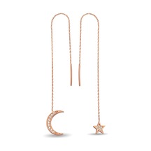 Argentum Concept - Gümüş Rose Ay-Yıldız Zincir Küpe - K095801 Argentum Concept - Gümüş Rose Ay-Yıldız Zincir Küpe - K095801