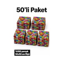 Herşeynota 50 Li Renkli Desenli Fular Seti %100 Pamuk 52x52 Cm Günlük Kullanım Etkinlik Aksesuarı Çok Renkli