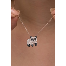 Nereze 925 Ayar Gümüş Rose Kaplama Zirkon Taşlı Panda Kolye