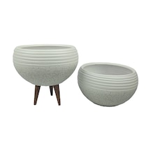 Bitki Tasarımı Ev Dekorasyon  Beyaz Granit Küp Aranjman Saksı Saksılık Salon Çiçeklik İkili Set (Ayaksız-3 Ayaklı)
