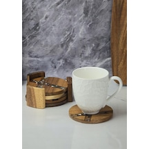 Akasya 4lü Bardak Altlığı - Stantlı Çay Tabağı Takımı - 5 Parça, 11 Cm Kahverengi