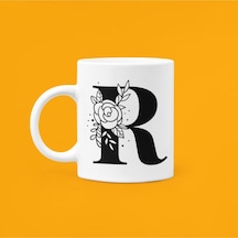 R Harfi Baskılı Seramik Kupa 330ml Beyaz