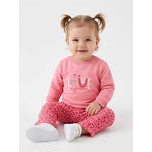 HelloBaby Pamuklu Kalp Detaylı 2li Kız Bebek Takım Nar Çiçeği