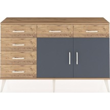Arges Konsol 2 Raflı 6 Çekmeceli 2 Kapaklı 132x30x83 Çam-antrasit/çam Antrasit/çam