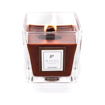Kare Cam Ahşap Fitilli Dark Amber Kokulu Vegan Mum 8x8 Cm