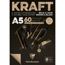 Clairefontaine Kraft Kahverengi ve Siyah Çizim Blok 90G 60 Yp A5