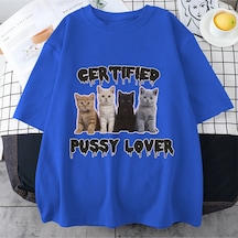 Flood Of Style Komik Sertifikalı Kedi Sevgilisi Meme Kedi Grafik T Shirt Unisex Moda Kawaii T-shirt Sokak Ra Mavi