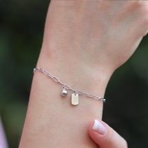 Trend Mini Plaka Gümüş Bileklik Gümüş