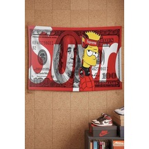 Bart Simpson Supreme 100 Dolar Kırmızı Dekoratif Duvar Örtüsü Duvar Halısı Beyaz