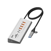 Juo Jh432 Type-c Ve Usb-a 8 Portlu 4 Usb-a 2 Type-c 10gbps Usb Hub Çoklayıcı Sd/microsd Kart Okuyucu Dönüştürücü Hub