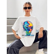 Noıssey Karikatür Ve Grafik Tasarım Oversize T-shirt Cartoon/letter Serisi Kod805 Beyaz