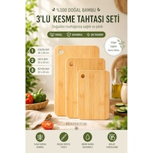 3 Lü Bambu Kesme Tahtası Seti 28x18 / 30x20 / 33x24 Cm Doğal Ahşap Kesim Panosu Açık Bej