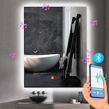 70x100 H Cm Bluetoothlu Buğu Çözücülü Dokunmatik Işıklı Ledli Banyo Aynası Şeffaf