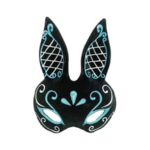 Siyah Renk Mavi Beyaz Simli Siyah Süet Kaplama Tavşan Maskesi 18x16 Cm - Parti Gözlüğü & Maske 0 - 99