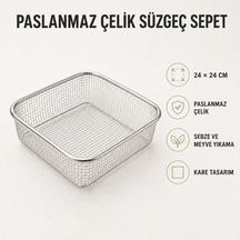 Paslanmaz Çelik Süzgeç Sepet - 24 X24 Cm Çok Renkli