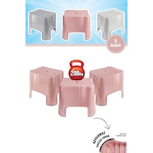 Flora 3 Adet Herkül Banyo Taburesi, Kaydırmaz Kauçuk Tabanlı 200 Kg Taşıma Kapasiteli Lüks Tabure Pembe