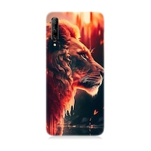 Huawei P Smart Pro Uyumlu Sarı Kırmızı Asil Aslan Desenli Silikon Kılıf