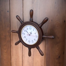 Eskitme Ahşap Gemici Dümen Duvar Salon Ofis Saati Çap 38 Cm Eskitme