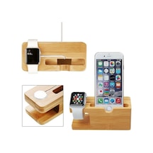Watch ve Apple Uyumlu iPhone  Bambu Masaüstü Dock Şarj Standı