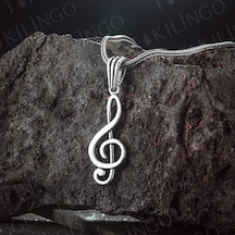 Takılingo 925 Ayar Gümüş Sol Anahtarı Motifli Müzik Temalı Erkek Kolye Gümüş