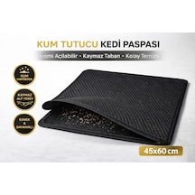 Kedi Elekli Tuvalet Önü Kum Tutucu Paspas 45 Cm - 60 Cm Siyah