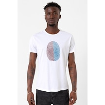 Bordo Mavi Parmak İzi Beyaz Erkek Bisikletyaka Tshirt Çok Renkli