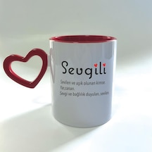 Sevgili Baskılı Kırmızı Boş Kalp Kulplu Mega Kupa