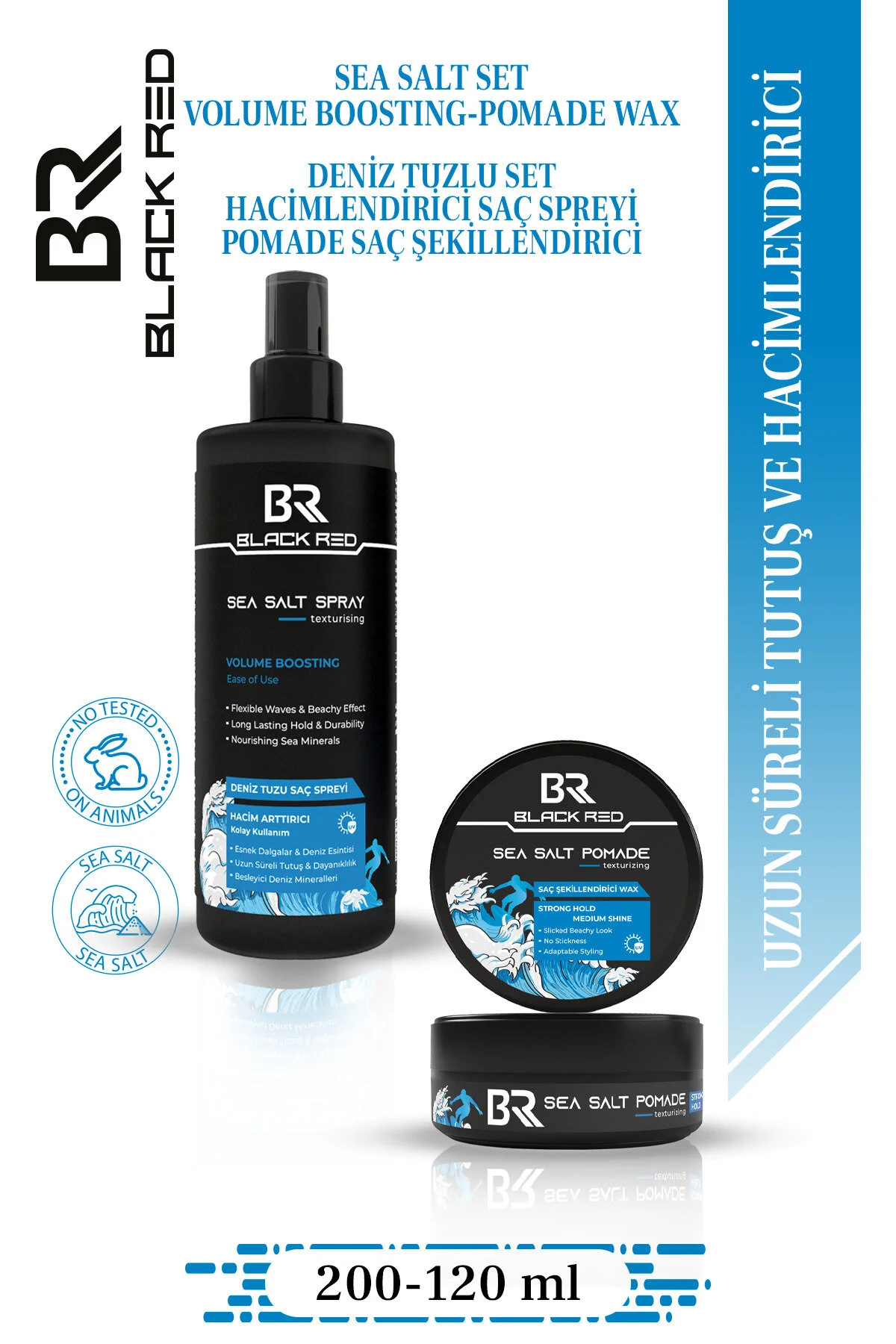 Black Red Saç Deniz Tuzu Spreyi - Sea Salt Spray & Sea Salt Pomade Wax Saç - 2'li Set