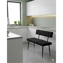 Özcan Metal Siyah Metal Ayaklı Metal Kasalı Sırtlı Mutfak Salon Antre Yatak Odası Balkon Puf Bank Bench Oturak Siyah