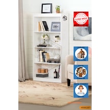Tamamı Mdf 4 Bölmeli Kapaksız Beyaz Kitaplık Salon Çalışma Odası