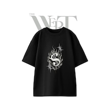 Thewert Flame Dollar Star Tasarım Baskılı Ünisex Siyah Oversize T-shirt